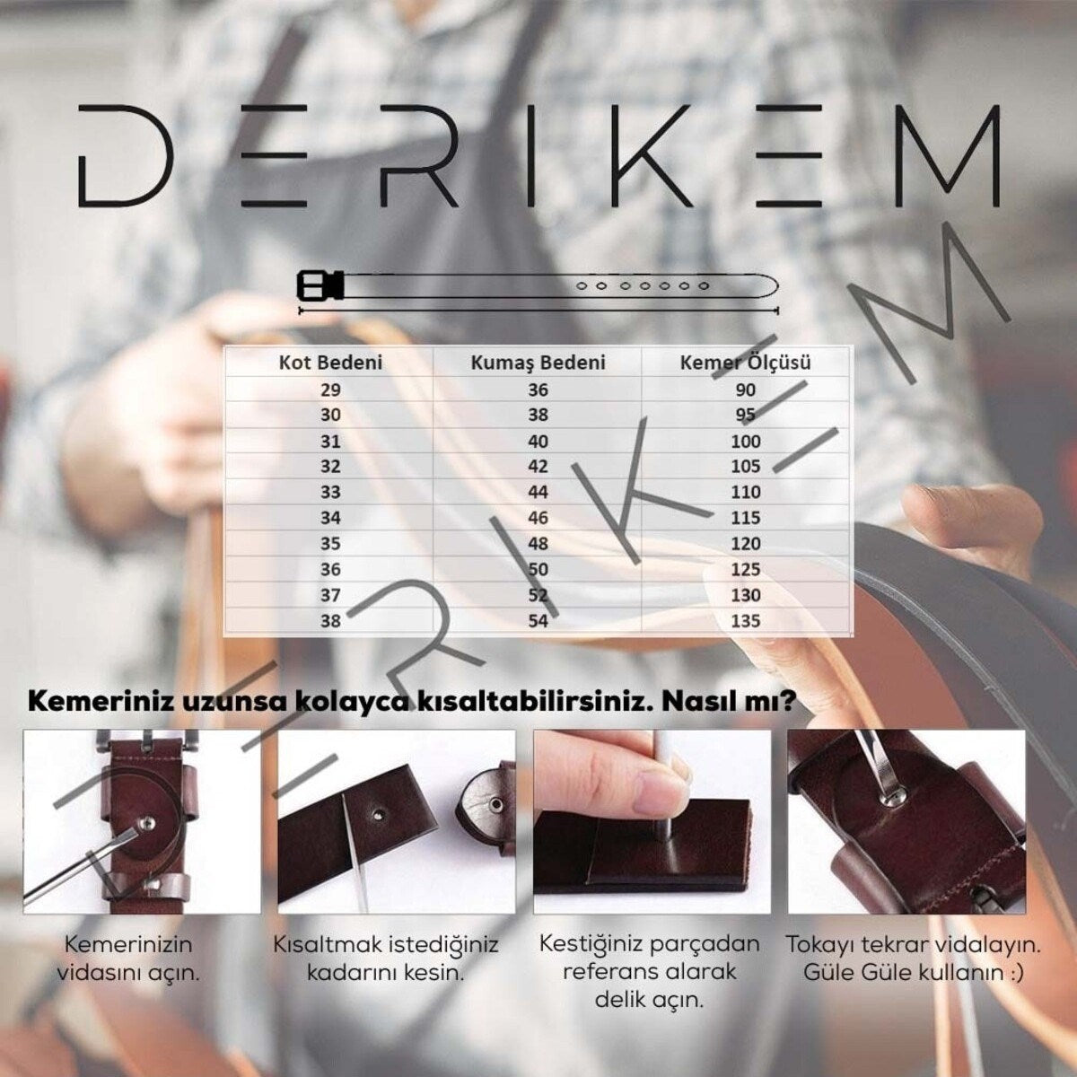 Otomatik Tokalı Deliksiz %100 Hakiki Manda Derisi Klasik Erkek Kemeri ve Kahverengi Şerit