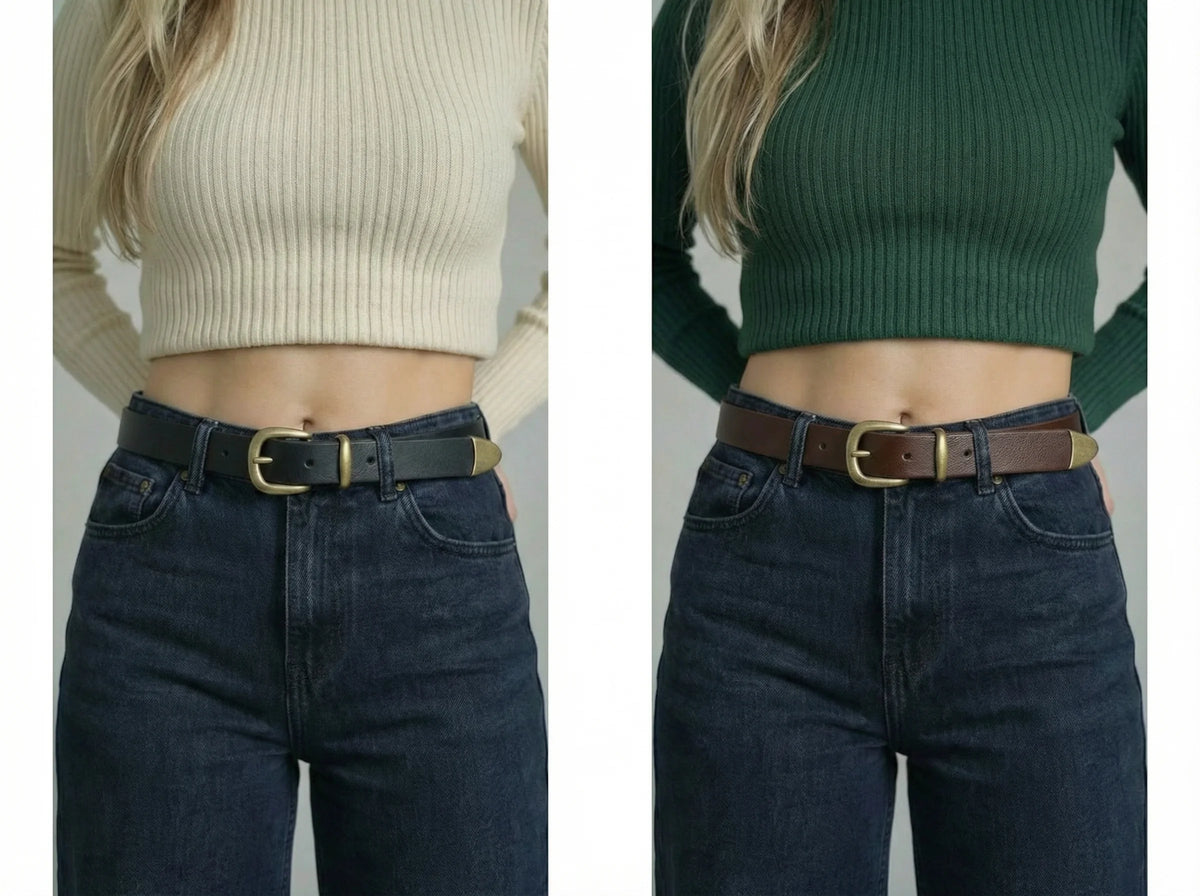 %100 Hakiki Deri Kadın Kemeri 3 cm – Metal Köprü ve Uç