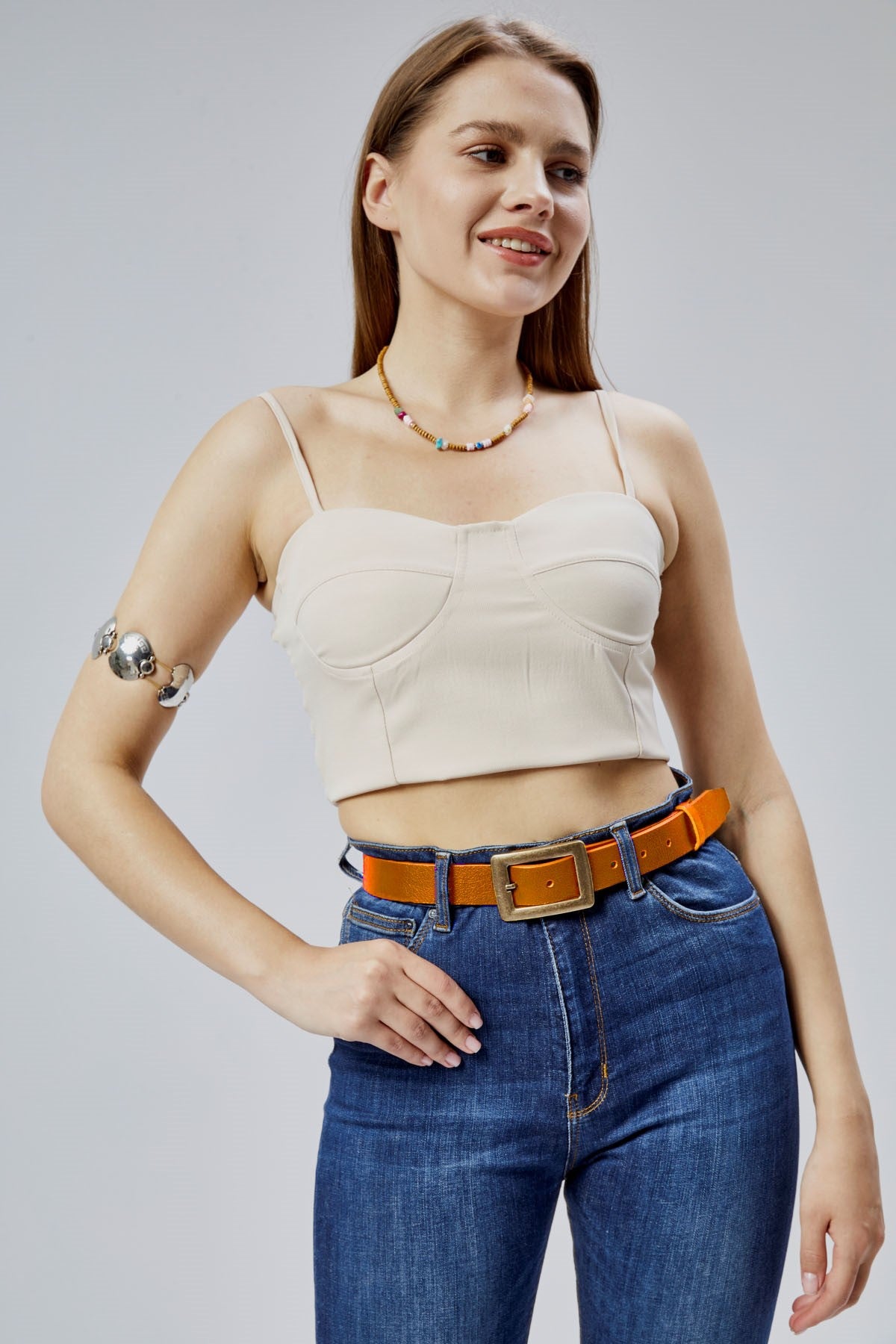 %100 Hakiki Deri Kadın Kemeri 3 cm – Antik Sarı Tokalı
