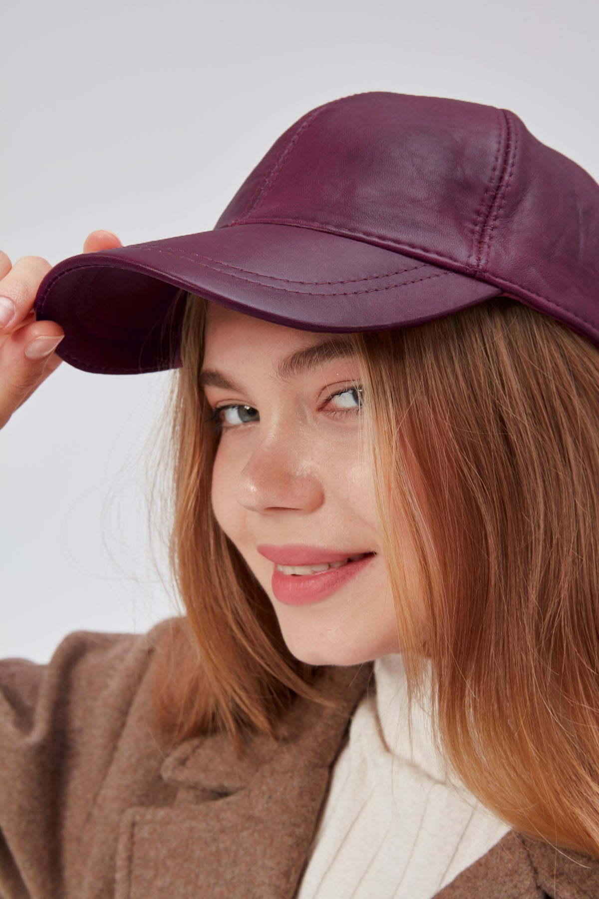 %100 Hakiki Deri Unisex Cap Şapka – Fındık