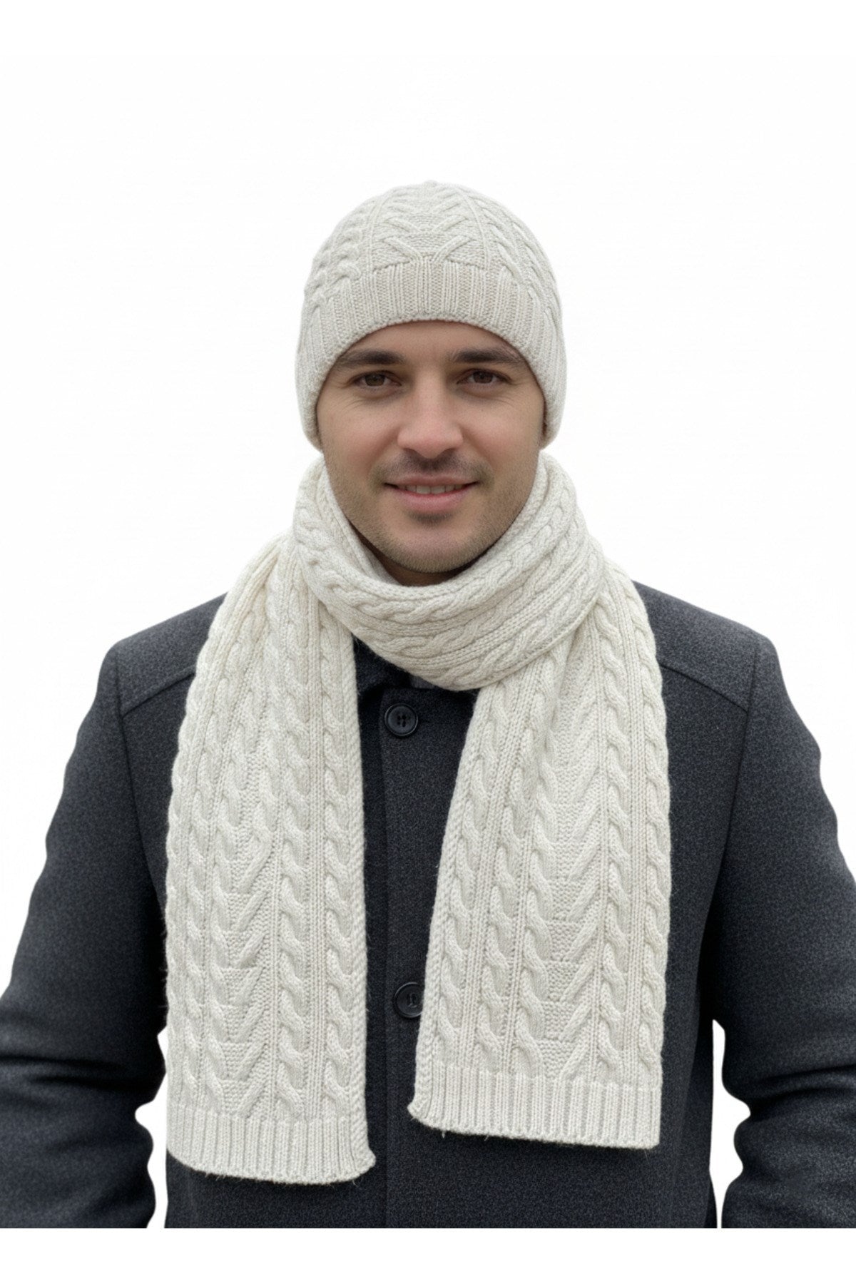 Erkek Yün Kışlık Örme Bere Atkı İkili Set Takım