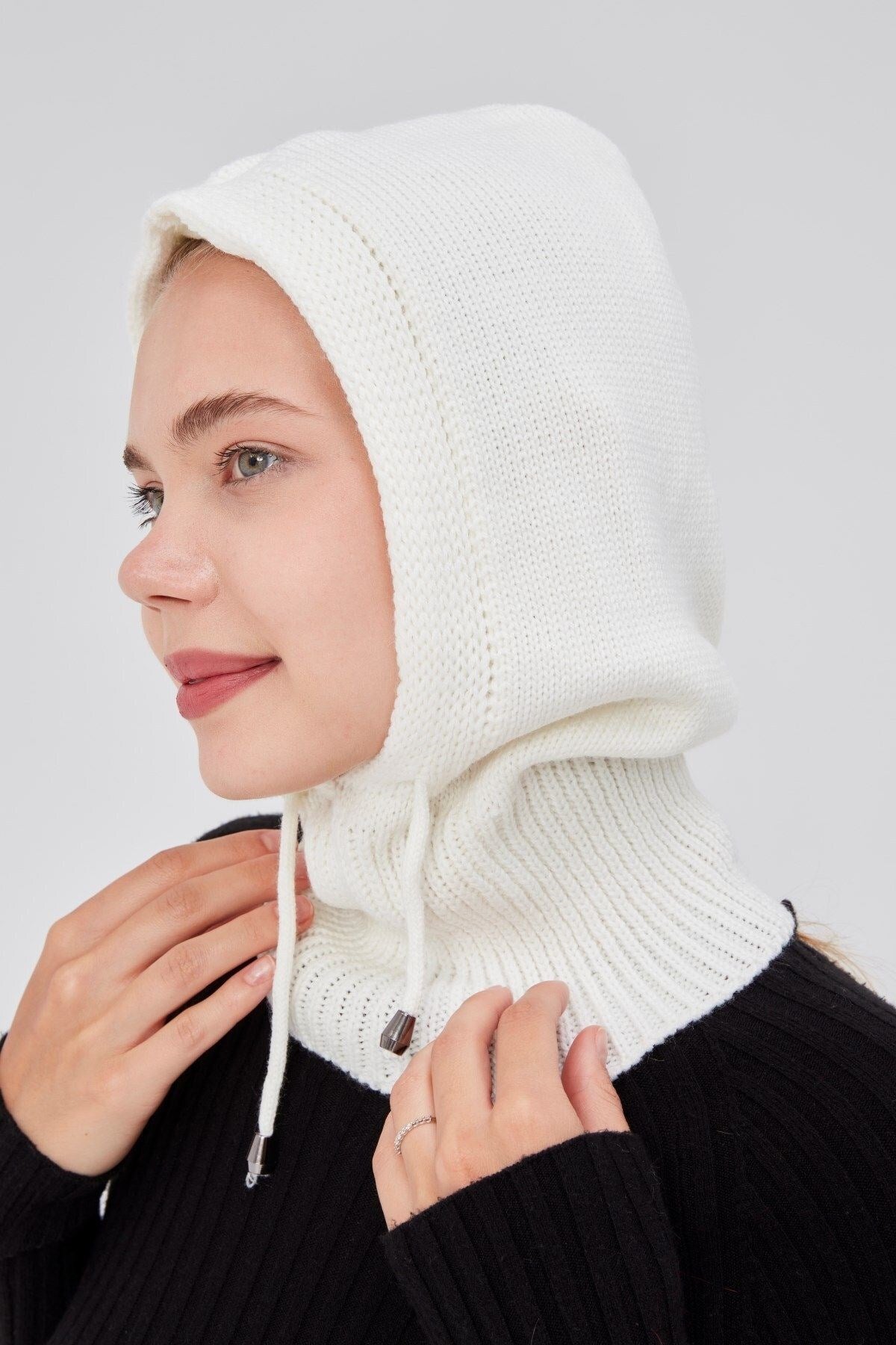 Lüks Kadın Kışlık Balaclava Triko Örme Başlık