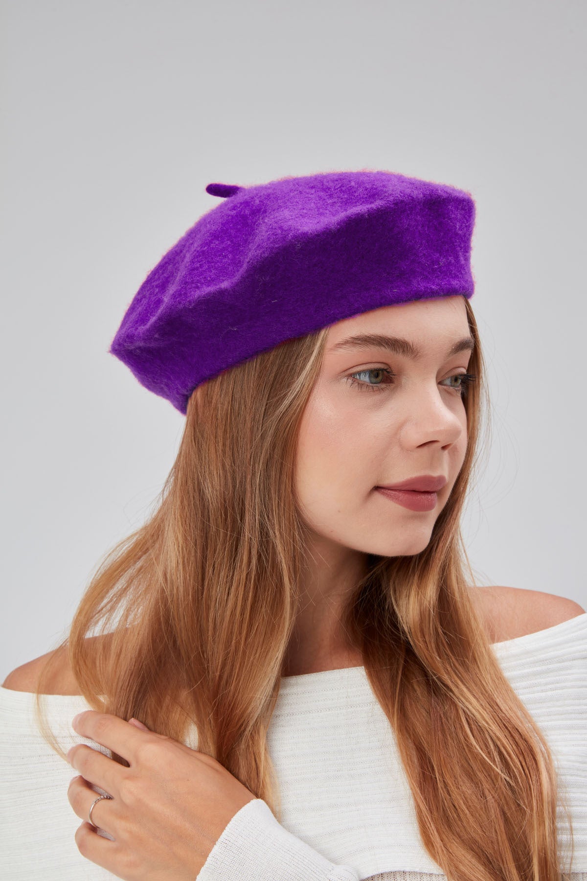 Kadın Sanatçı Ressam Şapkası Klasik Fransız Bere Moda Sanatçı Şapkası Keçe Fransız Şapka Mor