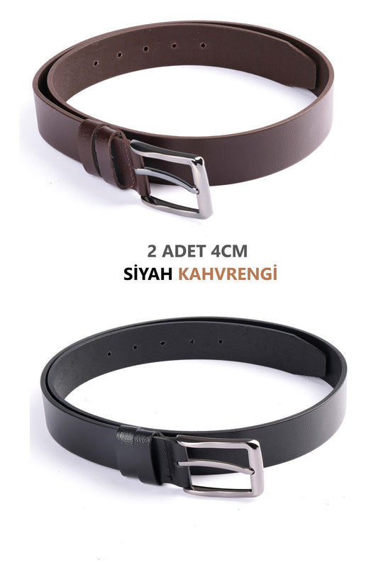 2'li Hakiki Deri Klasik Erkek Kemeri 3,5cm