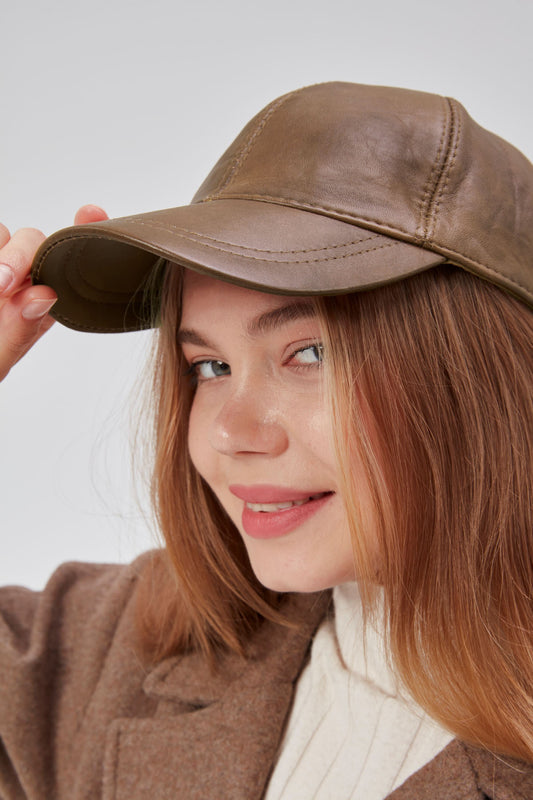 %100 Hakiki Deri Unisex Deri Cap Ayarlanabilir Şapka Fındık