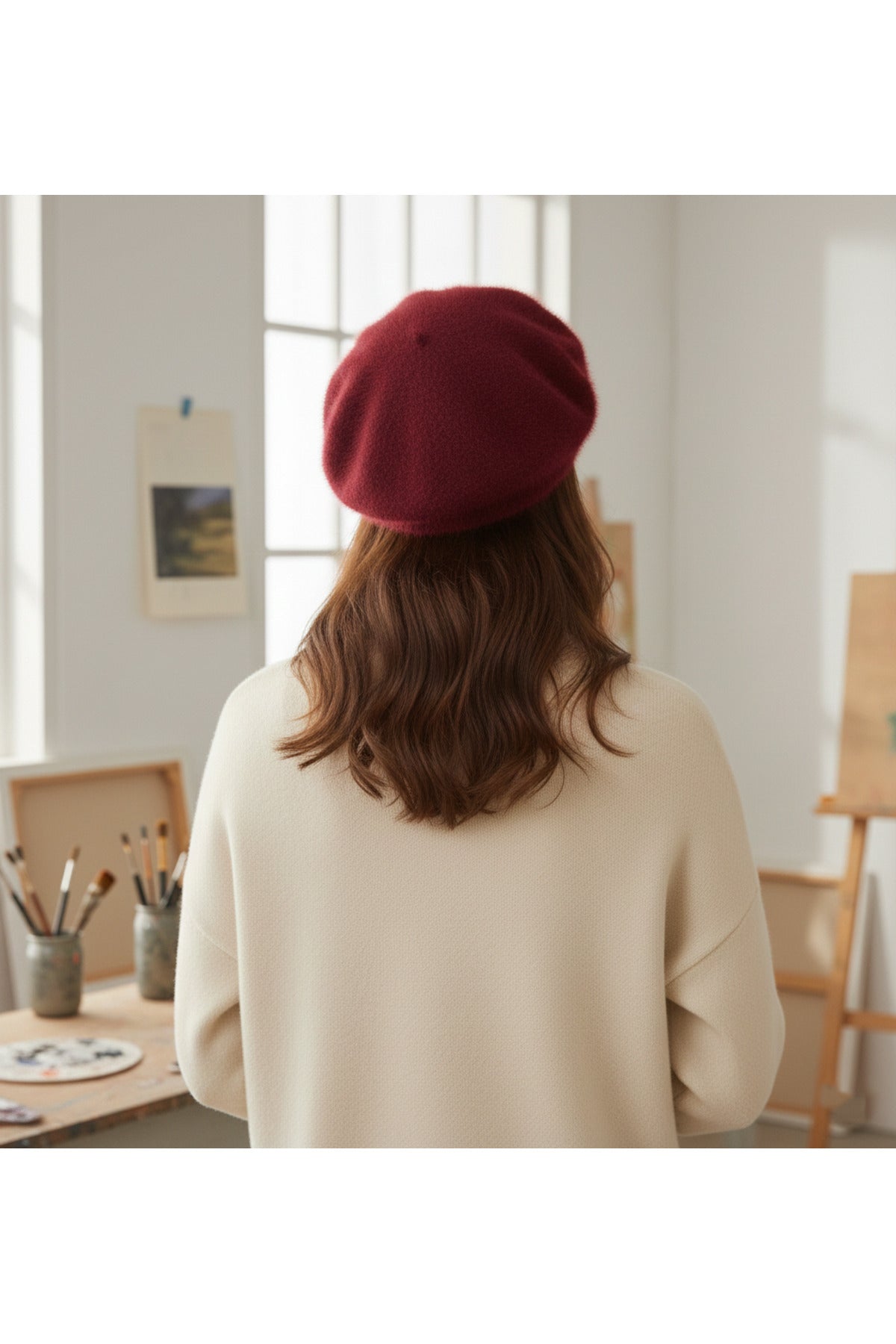 Fransız Tüylü Peluş Ressam Bere Kadın Şapka