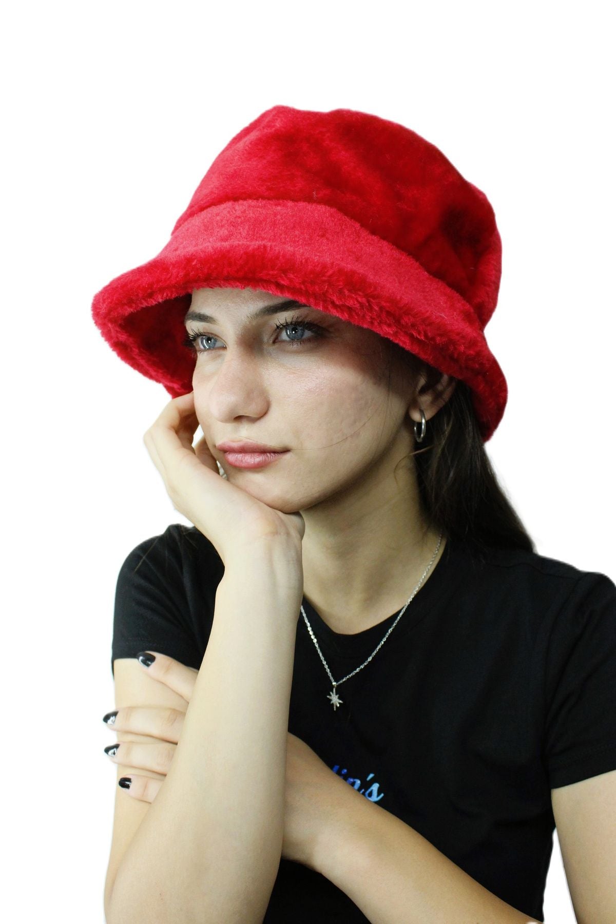 Kışlık Peluş Kova Şapka,  Kadın Suni Kürk Balıkçı Bucket Şapka