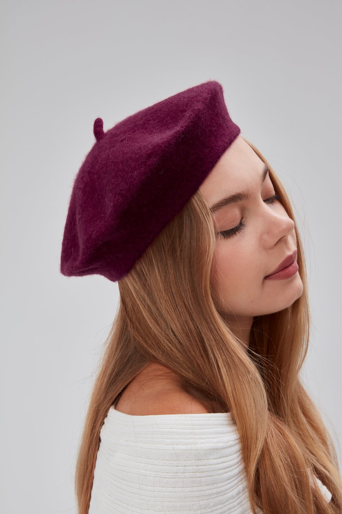 Kadın Sanatçı Ressam Şapkası Klasik Fransız Bere Moda Sanatçı Şapkası Keçe Fransız Şapka Mor