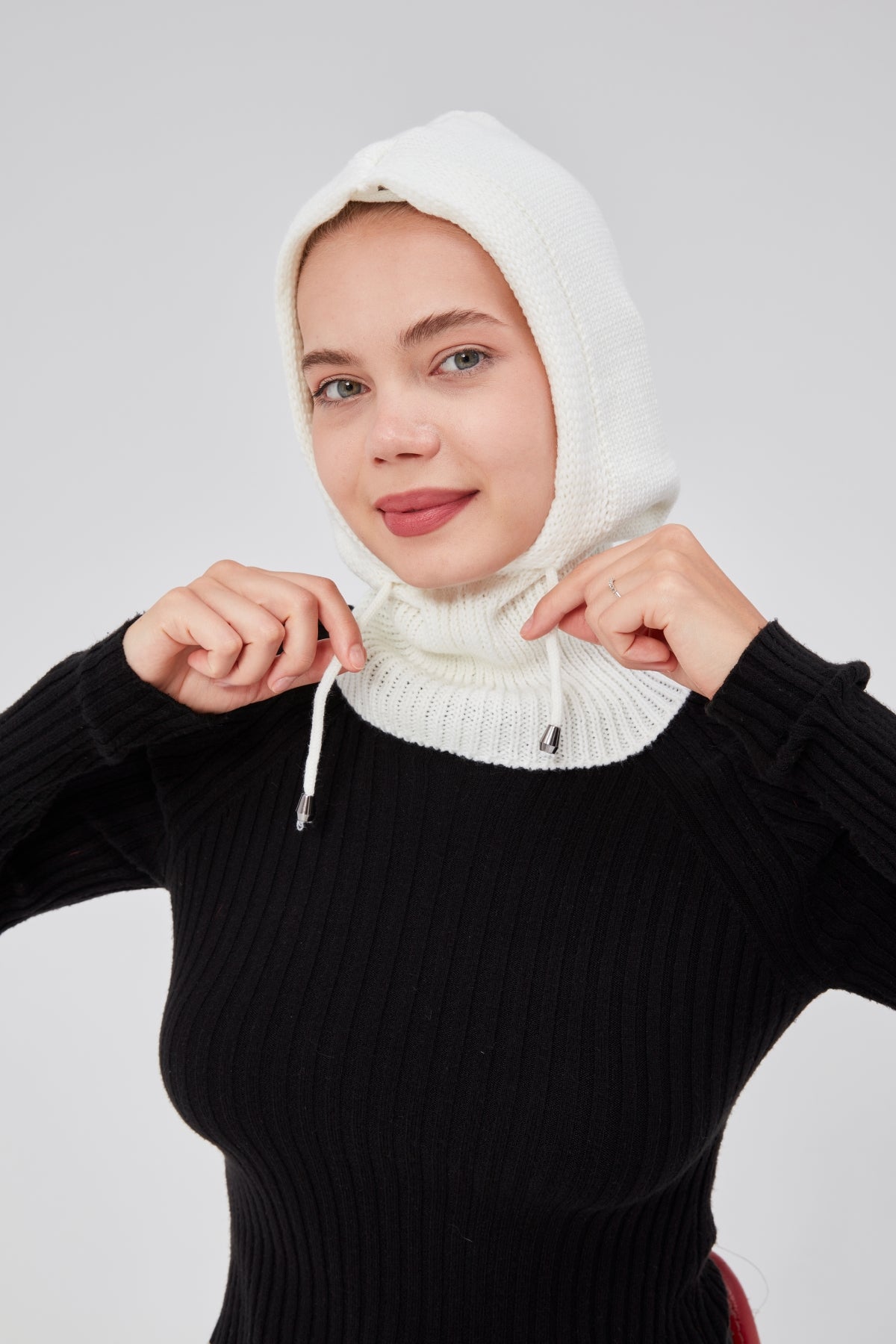 Lüks Kadın Kışlık Balaclava Triko Örme Başlık