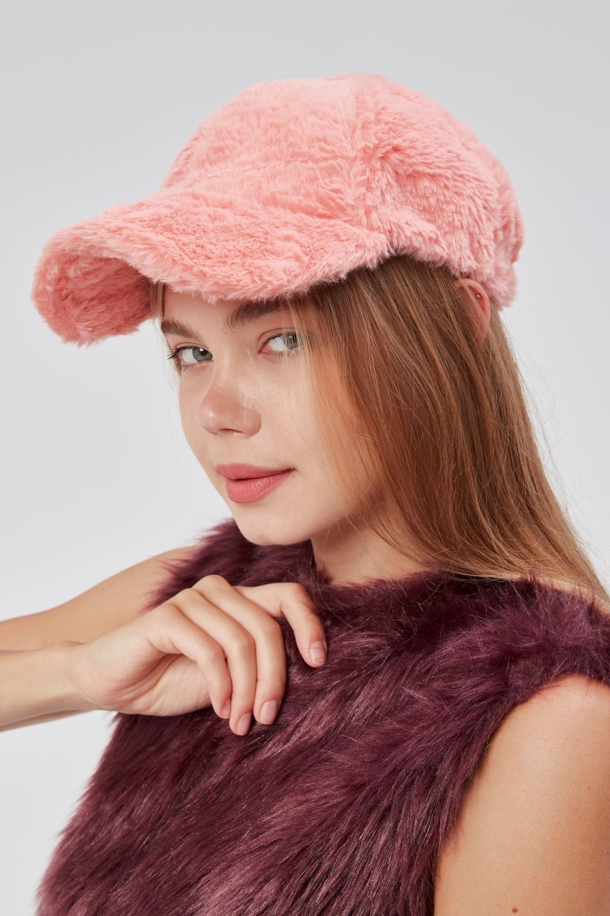 Kışlık Tüylü Kadın Peluş Kep Şapka Bezbol Standart Şapka