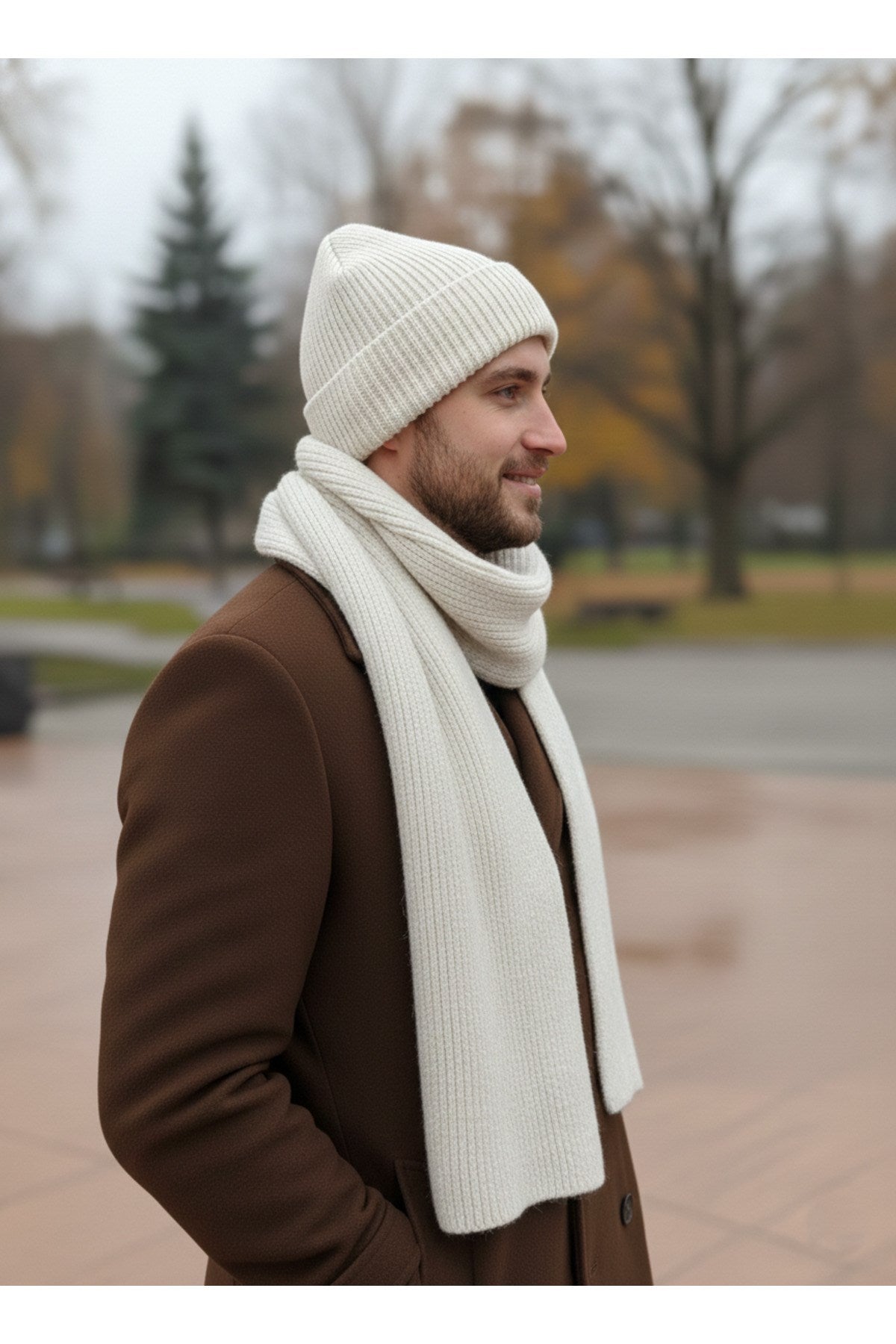 Erkek Yün Kışlık Selanik Örme Bere Atkı İkili Set Takım