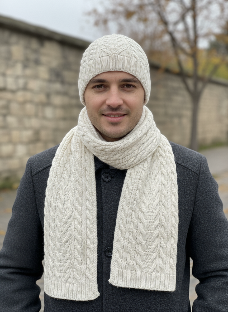 Erkek Kışlık Yün Bere ve Atkı 2'li Set