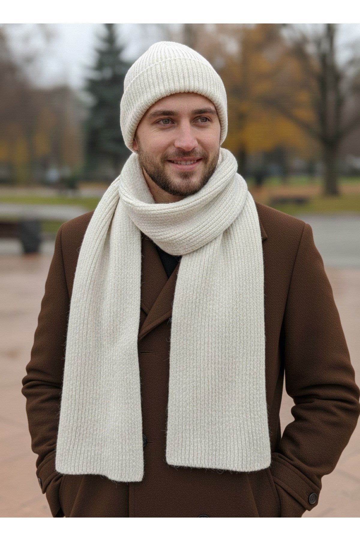 Erkek Yün Kışlık Selanik Örme Bere Atkı İkili Set Takım