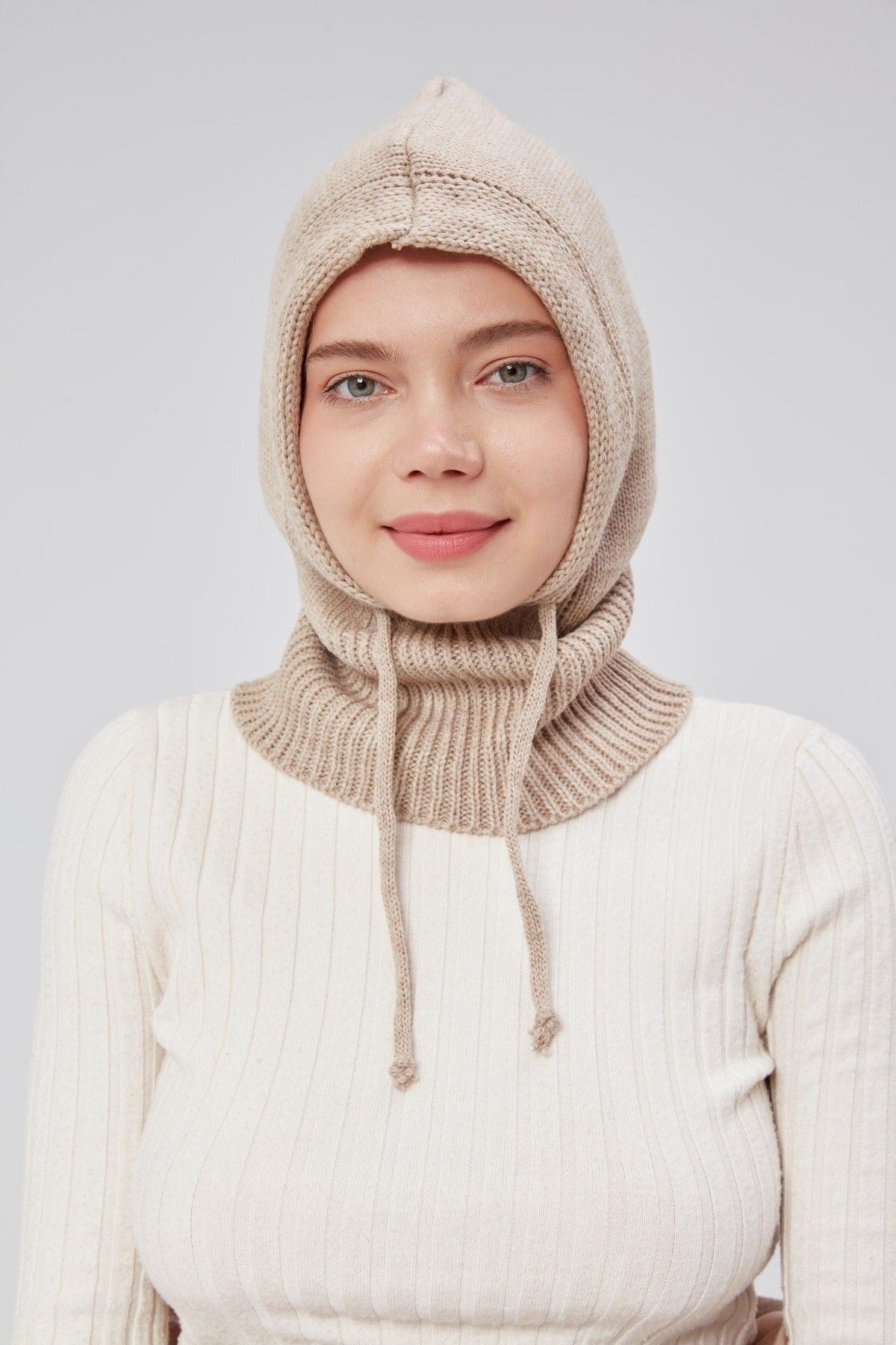 Lüks Kadın Kışlık Balaclava Triko Örme Başlık