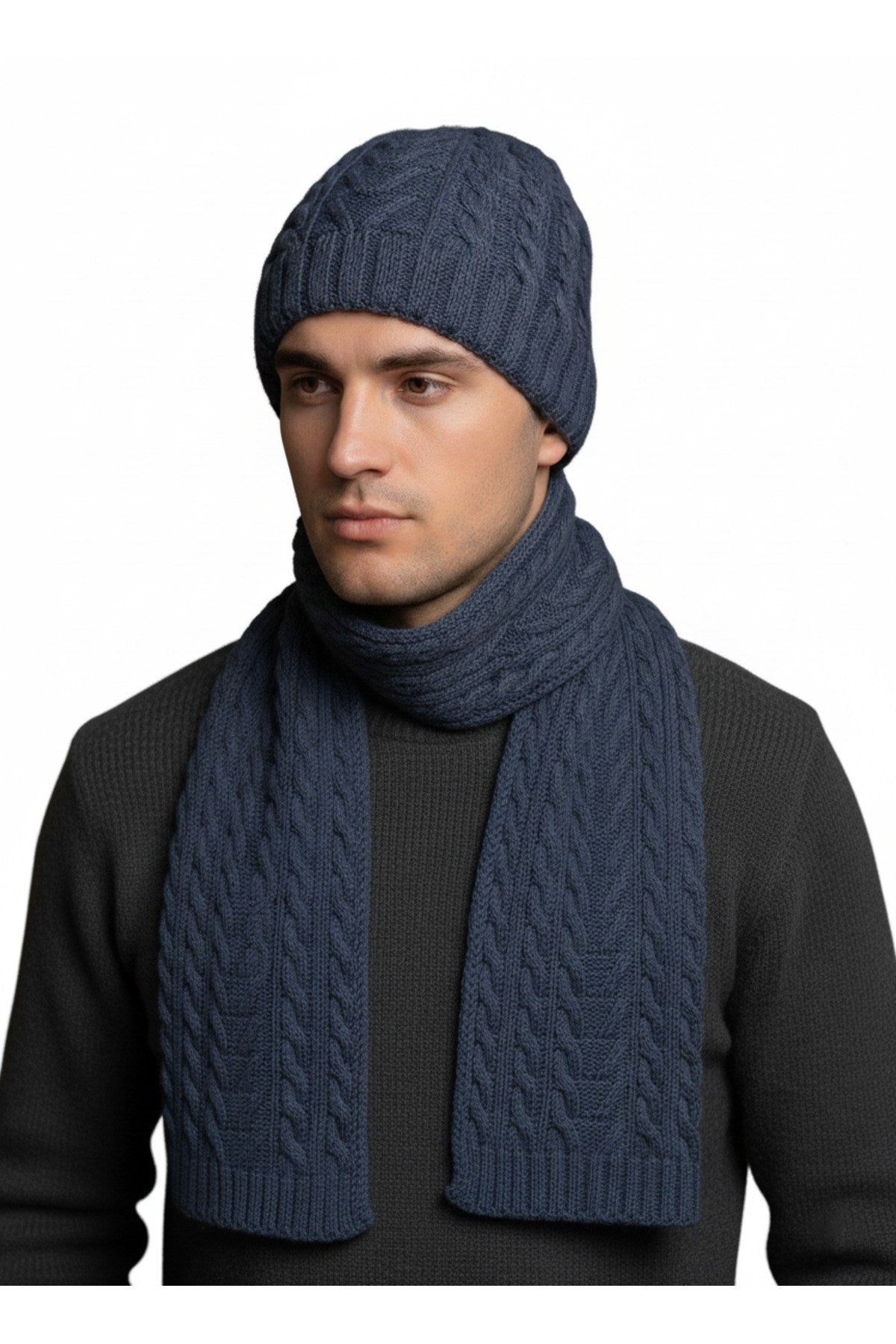 Erkek Yün Kışlık Örme Bere Atkı İkili Set Takım