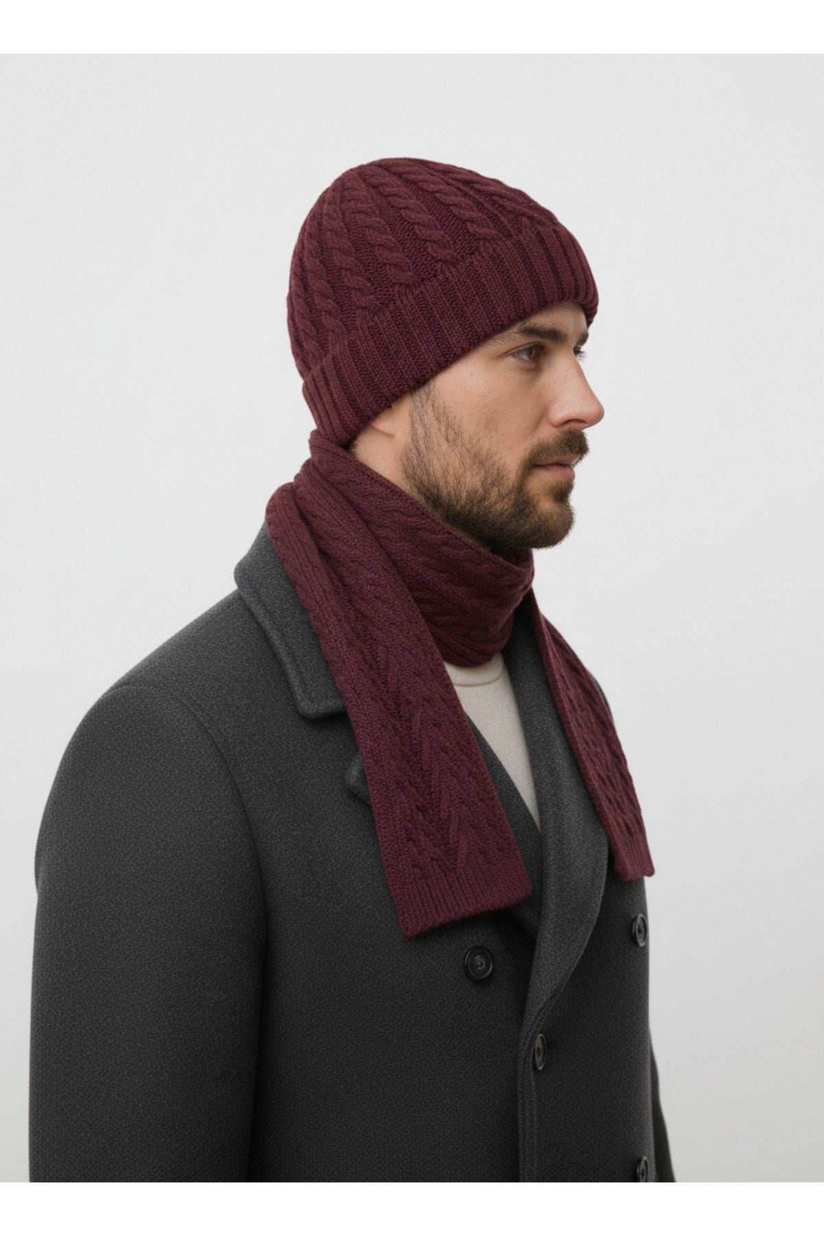 Erkek Yün Kışlık Örme Bere Atkı İkili Set Takım